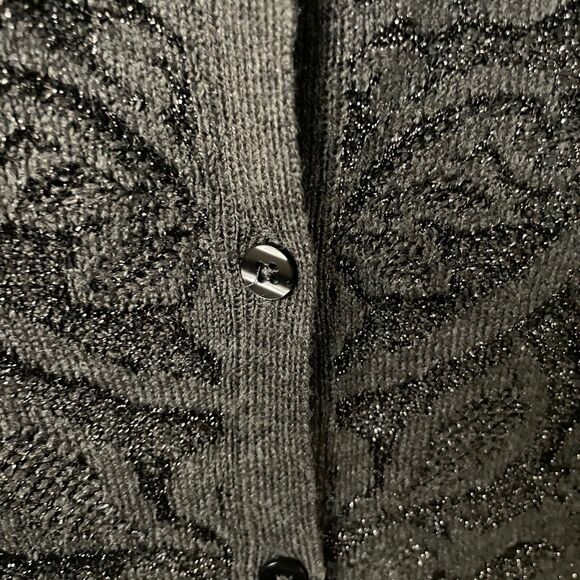 Simply Vera Wang Cardigan Size Medium Button Up Sweater Sparkly Floral Gray Grey - Picture 7 of 8